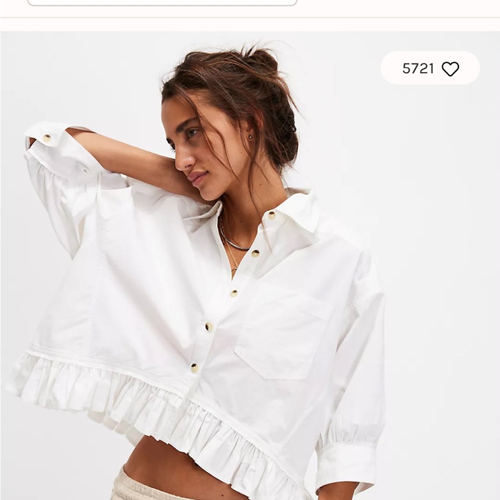 Free people xs White Ruffle-Hem Button-Up Top Bailey